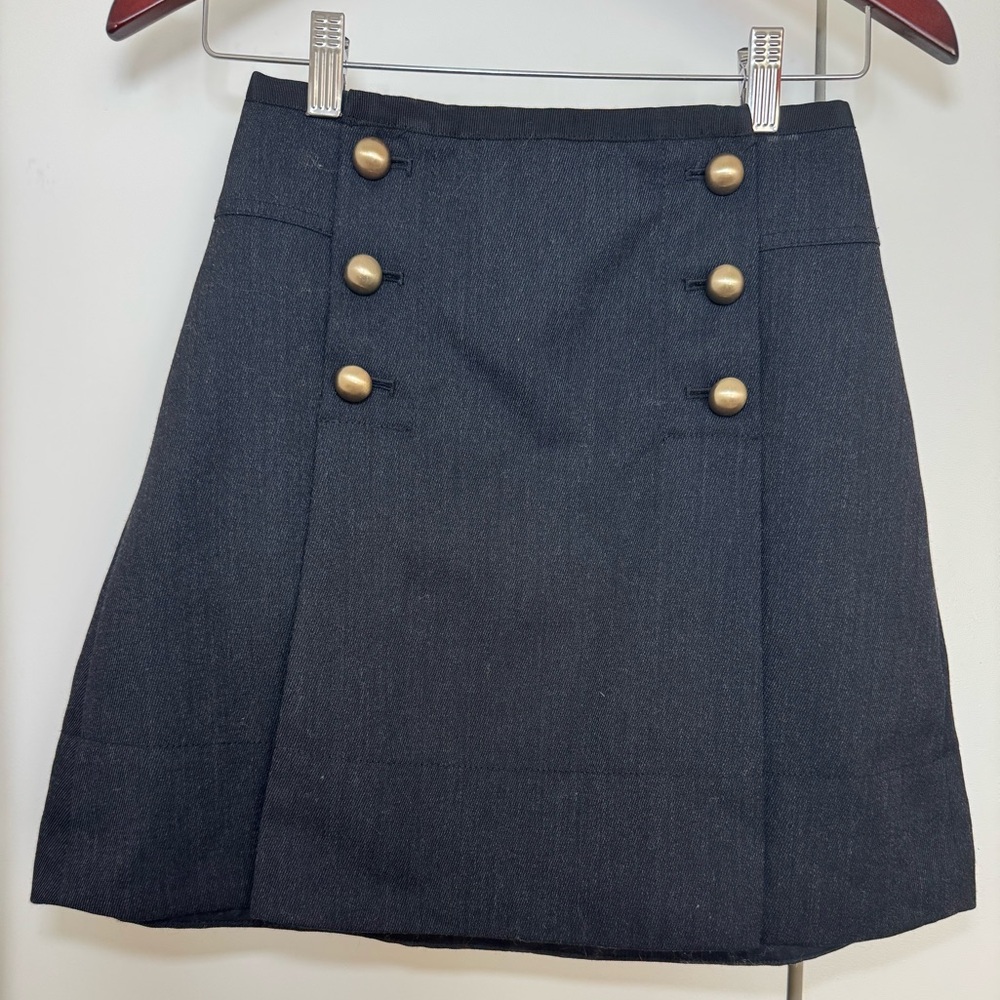 Club Monaco Navy A-Line Skirt with Gold Buttons